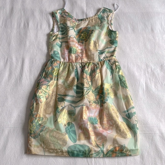 H&M Conscious Collection Gold Floral Tulip Mini Dress Size 8 - Picture 1 of 12
